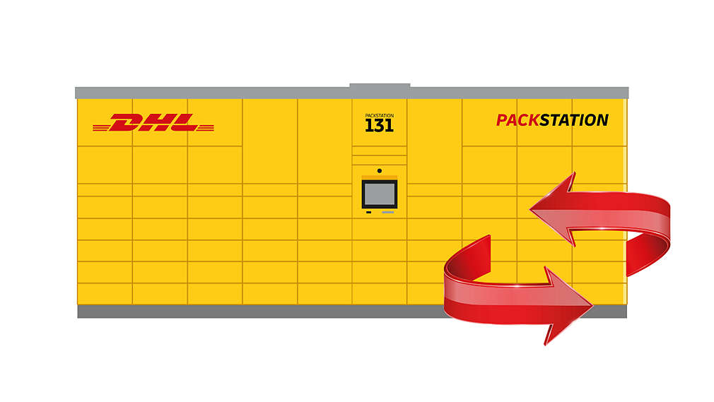 Abbildung: DHL Paketstation mit Umleitungszeichen