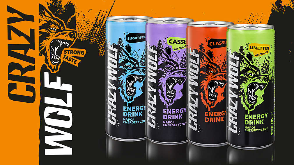 Rôzne príchute energetického nápoja Crazy Wolf