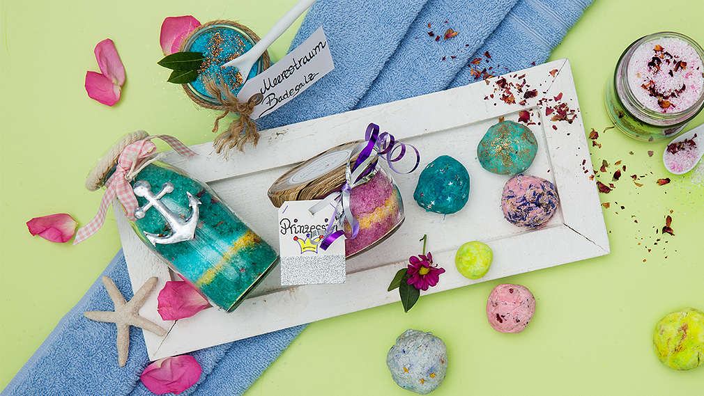 Selbst gemachtes Badesalz und selbst gemachte Seife