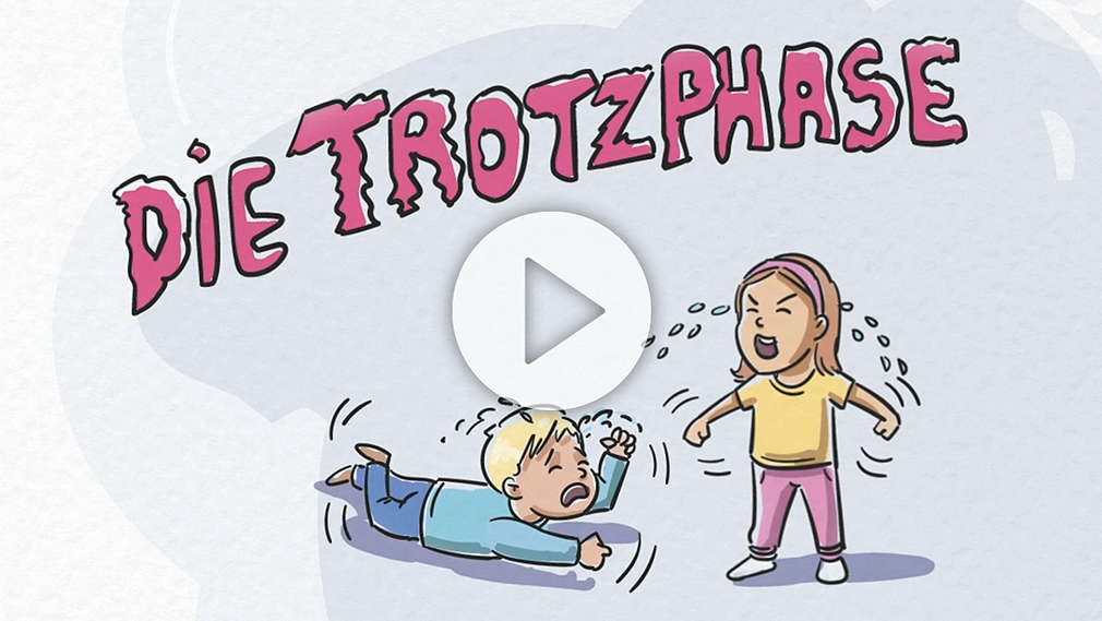 Junge und Mädchen trotzen; Schriftzug: Die Trotzphase