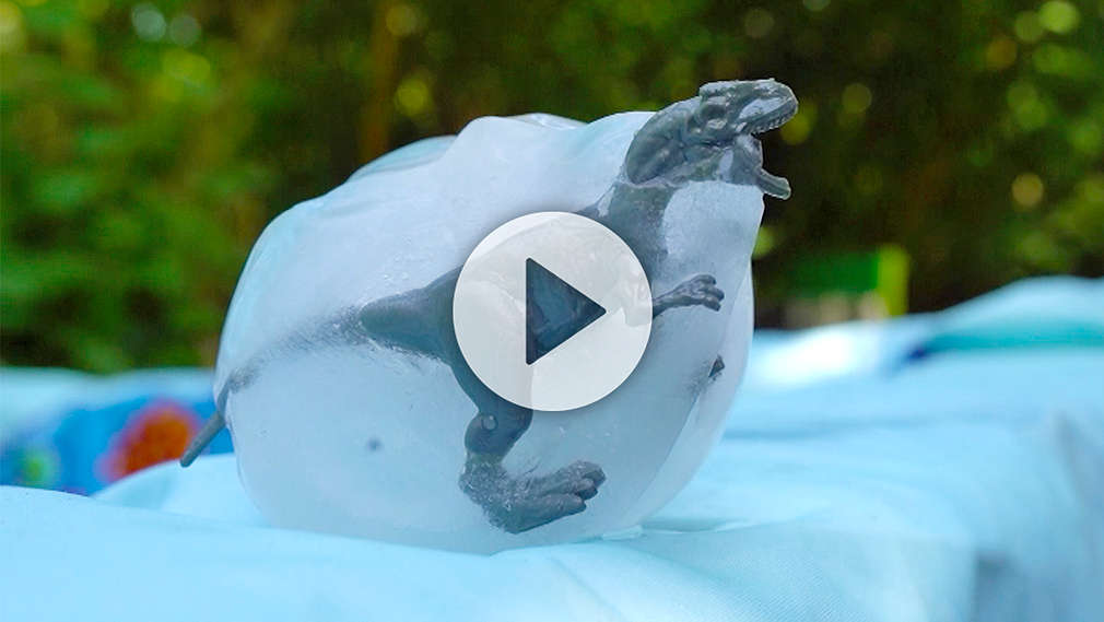 Dinosaurier-Spielfigur in Eisblock