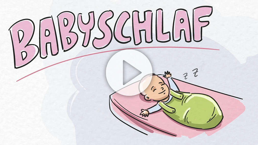 Baby im Babybett; Schriftzug: Babyschlaf