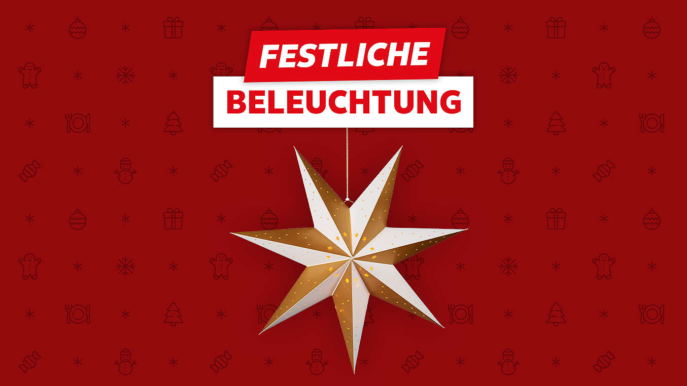 Schriftzug: Festliche Beleuchtung; Abbildung: Weihnachtsstern