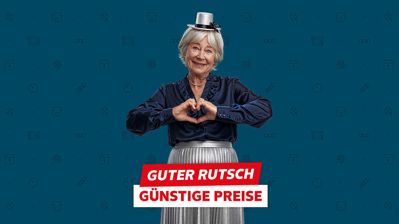 Schriftzug: Guter Rutsch, günstige Preise