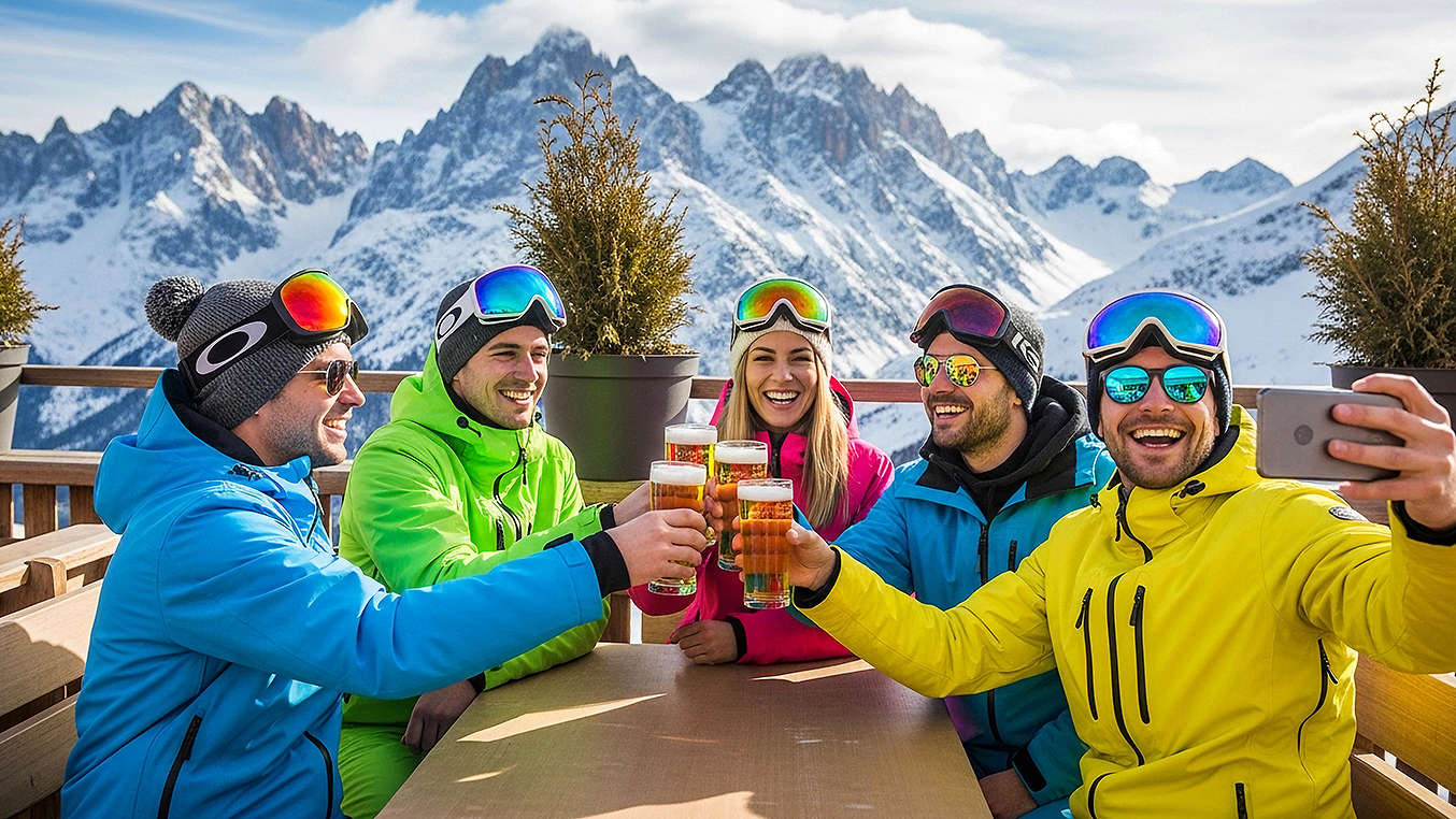 Personen in den Bergen beim Anstoßen