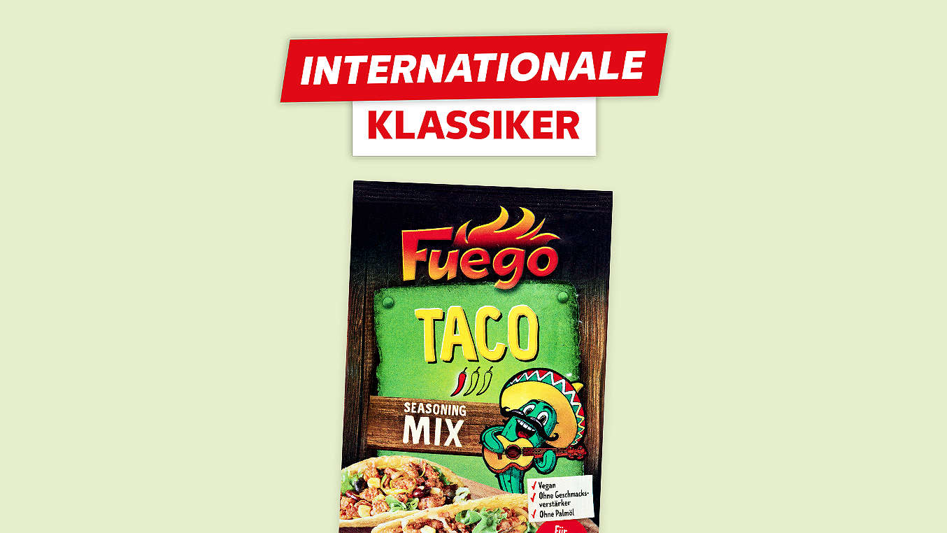 Schriftzug: Internationale Klassiker; FUEGO Seasoning Mix
