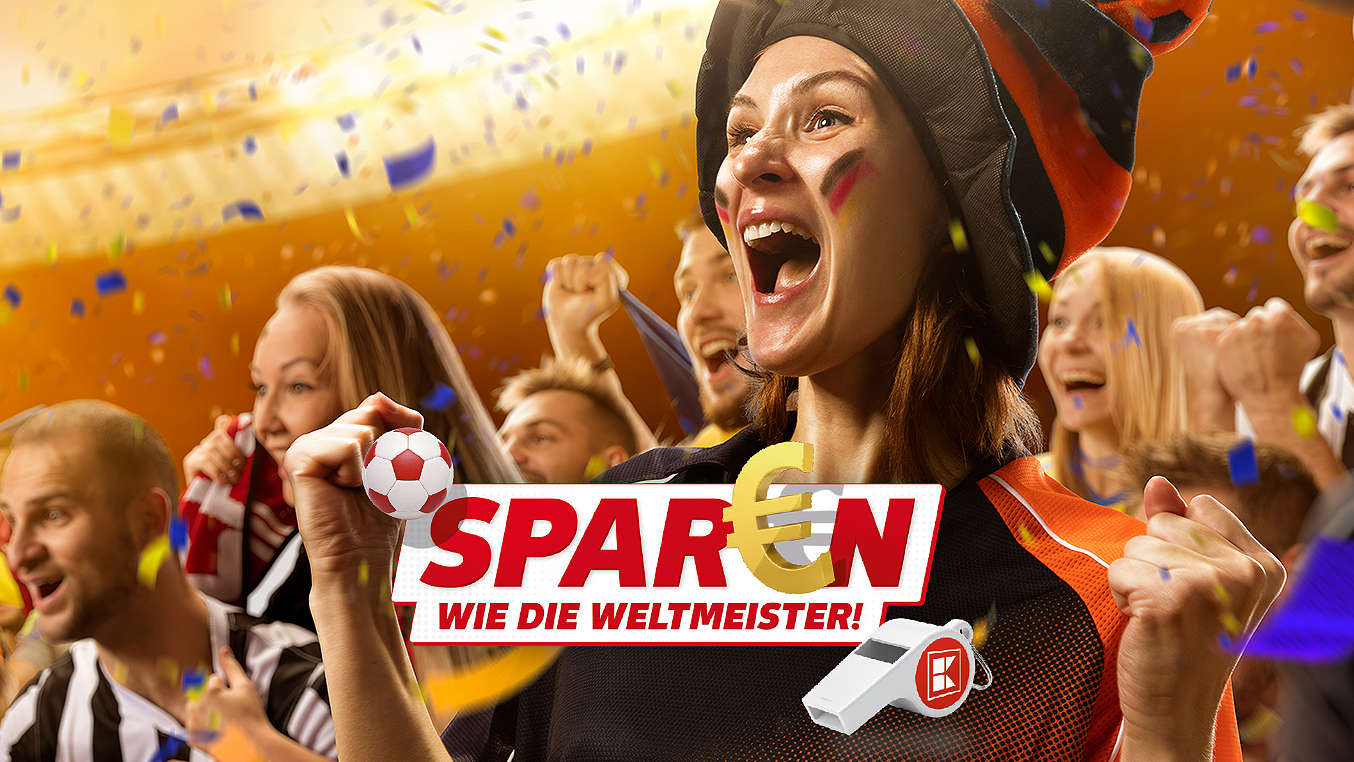 Schriftzug: Sparen wie die Weltmeister