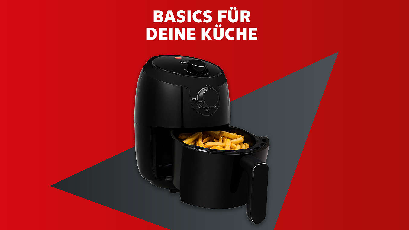 Schriftzug: Basics für deine Küche; Abbildung: TRISTAR Heißluftfritteuse »FR-9006KL«