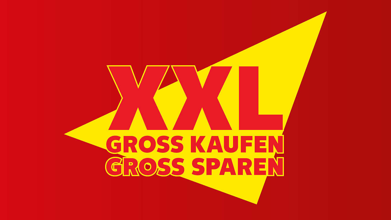 Schriftzug: XXL, groß kaufen, groß sparen