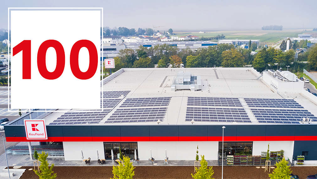 Unsere Zahl des Tages: 100; Abbildung: Kaufland-Filiale mit Photovoltaikanlage