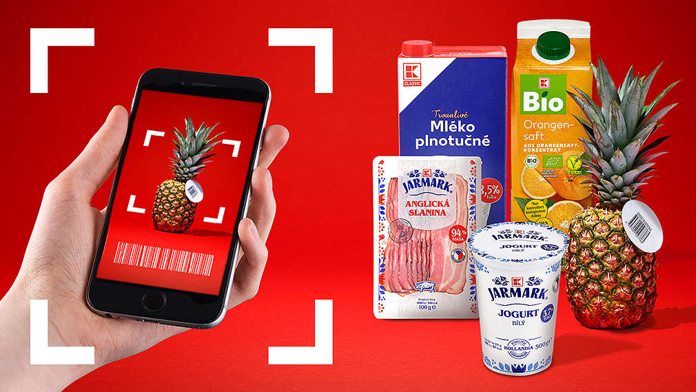 Mobilní telefon s K-Scan a produkty Kaufland