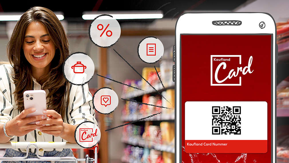 Personen beim Einkaufen; Smartphone, darauf Kaufland-App