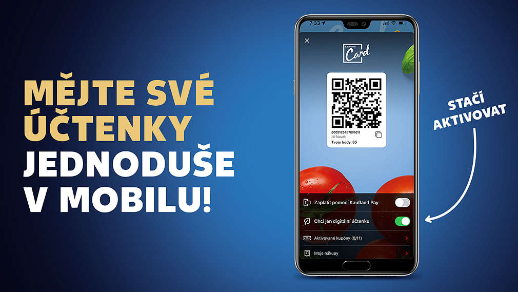 Účtenky v mobilu, aplikace Kaufland Card, mobil