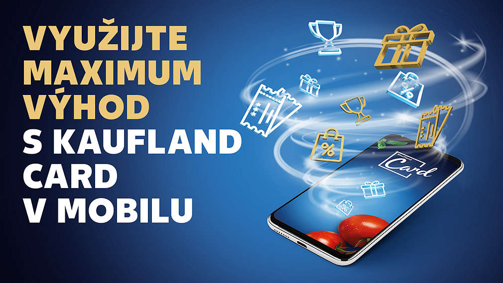 Kaufland Card v mobilu, tornádo s ikonami, mobil, aplikace