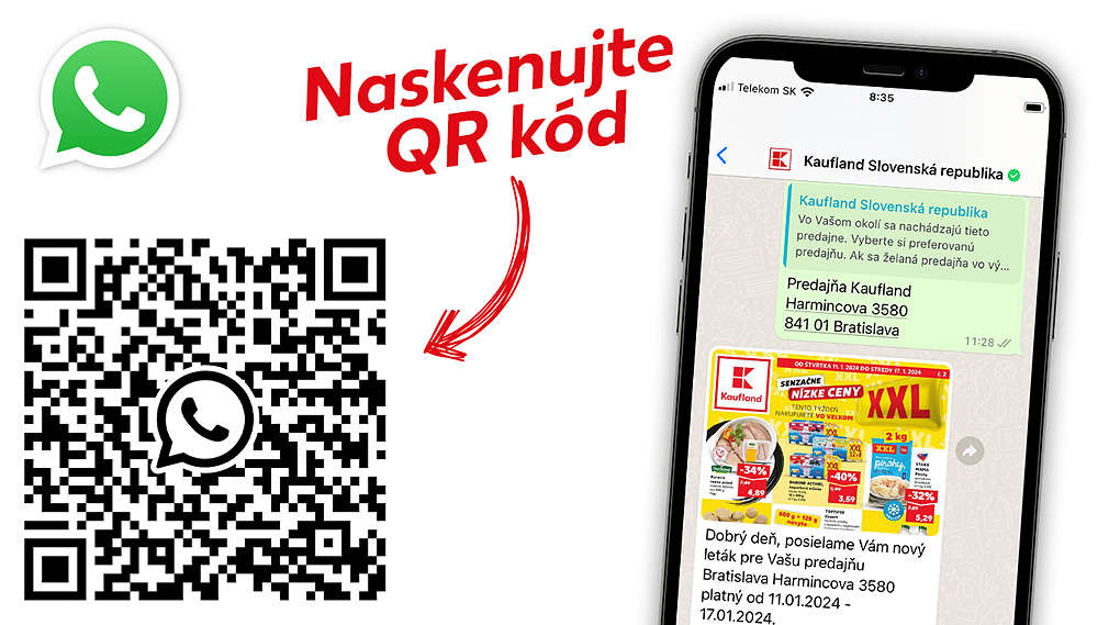 Kaufland WhatsApp-Newsletter na smartfóne; Logo: WhatsApp;