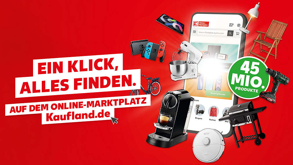 Smartphone mit versch. Artikeln; Störer: 45 Mio. Produkte