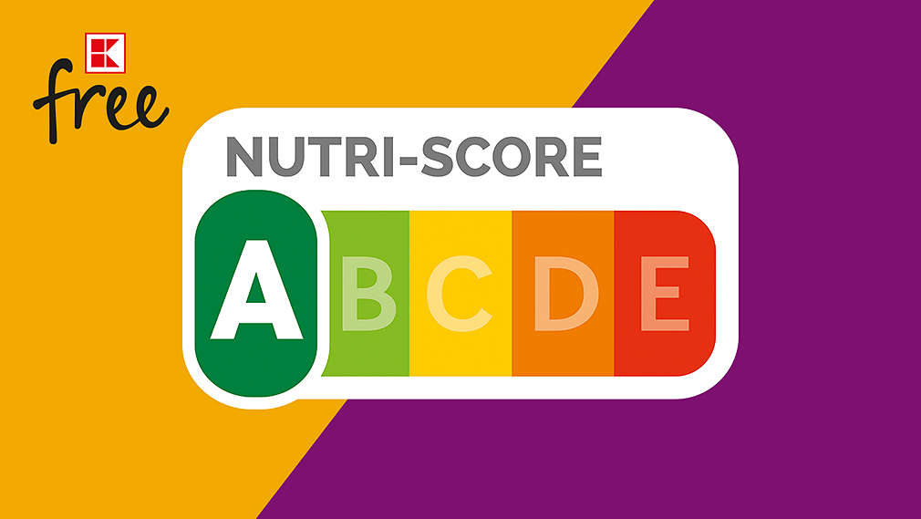 Logo Nutri-Score auf gelbem und lila Hintergrund