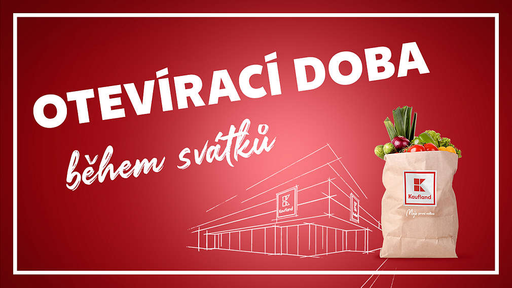 Nákres prodejny Kaufland a papírová taška s nákupem.