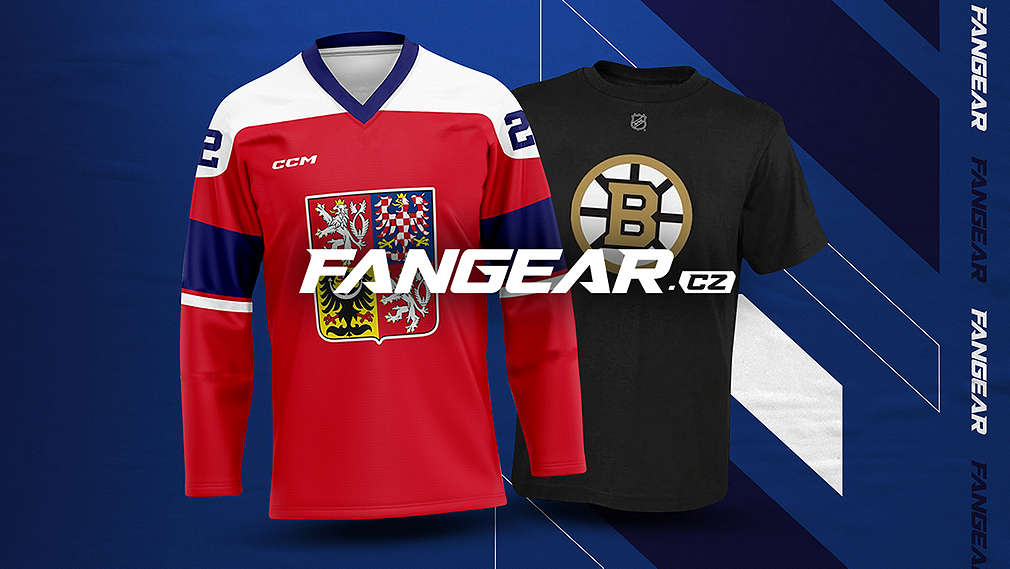 logo Fangear.cz, dresy s českým znakem a znakem Bostonu