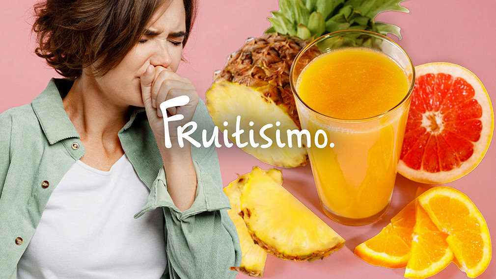 partner Kaufland Card Fruitisimo: ovoce, ovocný nápoj a žena s kašlem
