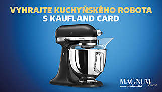 černý kuchyňský robot KitchenAid a text: Vyhrajte kuchyňského robota s Kaufland Card