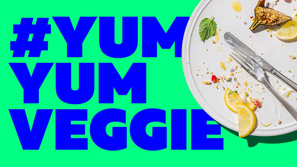#YumYumVeggie und leerer Teller mit Besteck